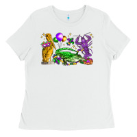 White mardi gras pelican alligator and crawfish Ladies Tee - LillyAllenDesigns