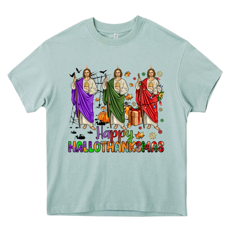 San Judas Happy  Hallothanksmas Heavy Core Tee by JahusDesignShop | Teevron