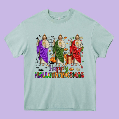 San Judas Happy  Hallothanksmas Heavy Core Tee Designed By Jahusdesignshop