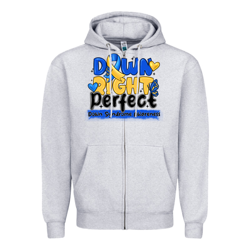 Down Right Perfect Down Syndrome Awareness Zipper Hoodie by CowhideDigitalArt | Teevron