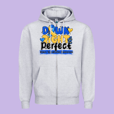 Down Right Perfect Down Syndrome Awareness Zipper Hoodie Designed By Cowhidedigitalart