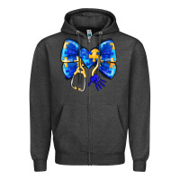 Charcoal Heather Down Syndrome Ribbon Zipper Hoodie - CowhideDigitalArt