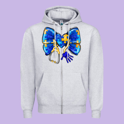 Down Syndrome Ribbon Zipper Hoodie Designed By Cowhidedigitalart