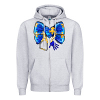 Heather Grey Down Syndrome Ribbon Zipper Hoodie - CowhideDigitalArt