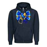 Navy Down Syndrome Ribbon Zipper Hoodie - CowhideDigitalArt