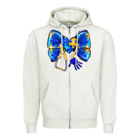 Oatmeal Heather Down Syndrome Ribbon Zipper Hoodie - CowhideDigitalArt