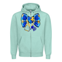 Seafoam Down Syndrome Ribbon Zipper Hoodie - CowhideDigitalArt
