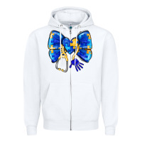 White Down Syndrome Ribbon Zipper Hoodie - CowhideDigitalArt