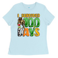 Baby Blue dinosaur 100day celebration Ladies Tee - LillyAllenDesigns