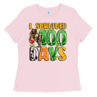 Bubblegum Pink dinosaur 100day celebration Ladies Tee - LillyAllenDesigns