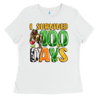 White dinosaur 100day celebration Ladies Tee - LillyAllenDesigns