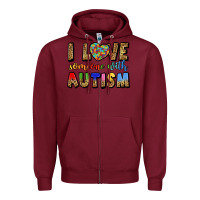 Burgundy i love someone with autism Zipper Hoodie - LillyAllenDesigns