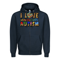 Navy i love someone with autism Zipper Hoodie - LillyAllenDesigns