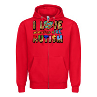 Red i love someone with autism Zipper Hoodie - LillyAllenDesigns