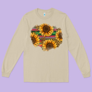 Sunflower Leopard Serape Patch Long Sleeve Tee Designed By Jasminsmagicworld