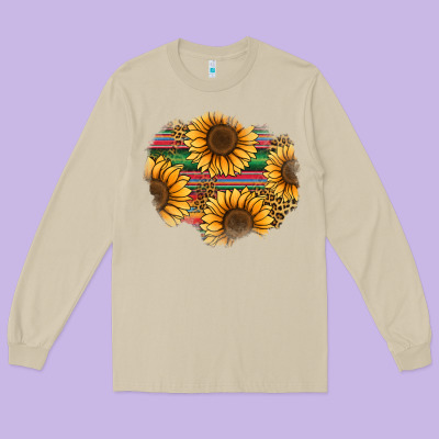 Sunflower Leopard Serape Patch Long Sleeve Tee Designed By Jasminsmagicworld