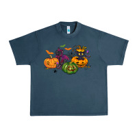 Midnight Navy Black cat and pumpkin Urban Heavy Tee - NancyCooperArtShop