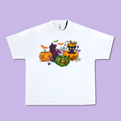 Black Cat And Pumpkin Urban Heavy Tee Designed By Nancycooperartshop