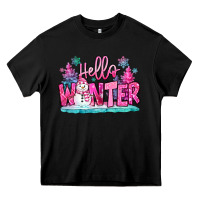 Black hello winter pink snowman Heavy Core Tee - MaliasSmallBusiness