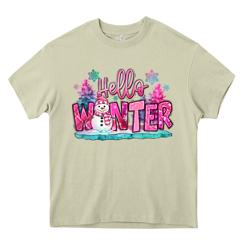 Hello Winter Pink Snowman Heavy Core Tee by MaliasSmallBusiness | Teevron