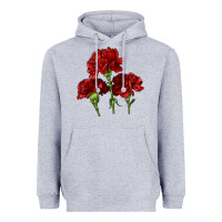 Heather Grey Scarlet Red Carnation Illustrations Heavyweight Hoodie - LillyAllenDesigns