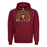 Burgundy Play Ball Football Rainbow Zipper Hoodie - CowhideDigitalArt