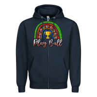 Navy Play Ball Football Rainbow Zipper Hoodie - CowhideDigitalArt