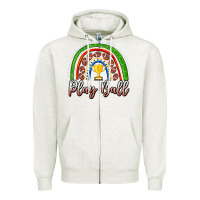 Oatmeal Heather Play Ball Football Rainbow Zipper Hoodie - CowhideDigitalArt