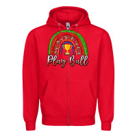 Red Play Ball Football Rainbow Zipper Hoodie - CowhideDigitalArt