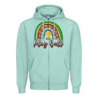 Seafoam Play Ball Football Rainbow Zipper Hoodie - CowhideDigitalArt