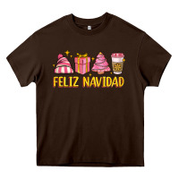 Chocolate Brown feliz navidad Heavy Core Tee - MaliasSmallBusiness