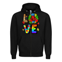 Black autism love Zipper Hoodie - LillyAllenDesigns