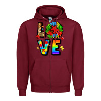 Burgundy autism love Zipper Hoodie - LillyAllenDesigns