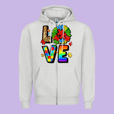 Autism Love Zipper Hoodie Designed By Lillyallendesigns