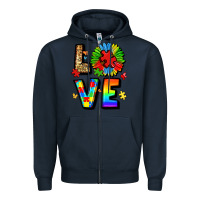 Navy autism love Zipper Hoodie - LillyAllenDesigns