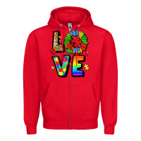 Red autism love Zipper Hoodie - LillyAllenDesigns