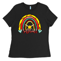 Black Softball Rainbow Ladies Tee - RanaPortraitStore