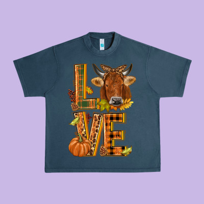 Love Fall Cow Urban Heavy Tee Designed By Nancycooperartshop