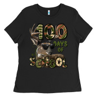 Black 100 days of school hunting deer Ladies Tee - LillyAllenDesigns