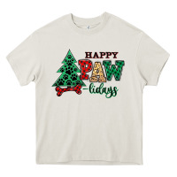 Cream happy pawlidays christmas pets Heavy Core Tee - MaliasSmallBusiness