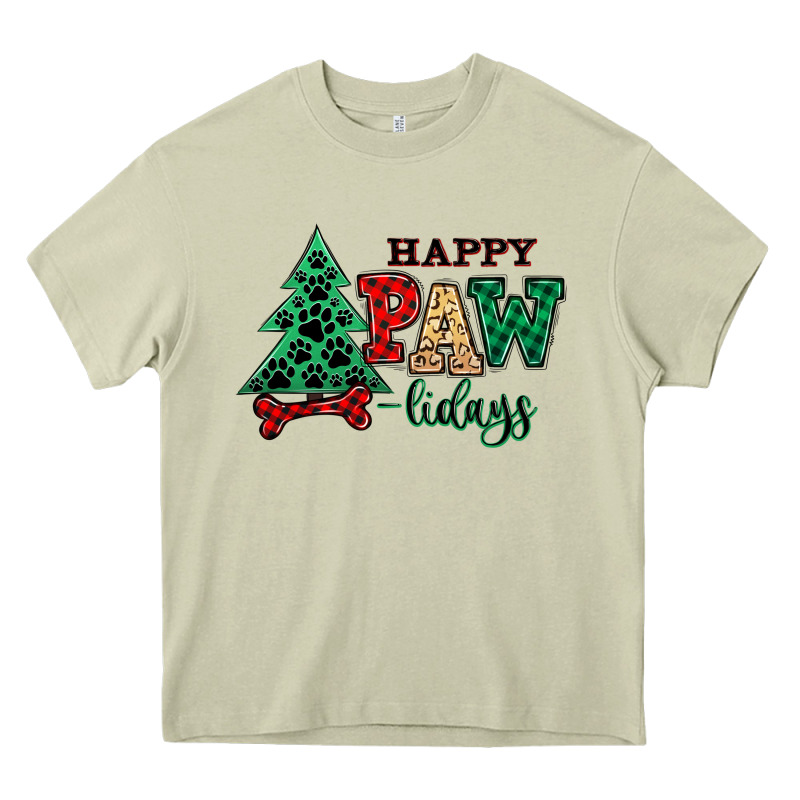 Happy Pawlidays Christmas Pets Heavy Core Tee by MaliasSmallBusiness | Teevron