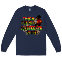 Navy thick thighs juneteenth vibes cowgirl Long Sleeve Tee - CowGirlArtShop