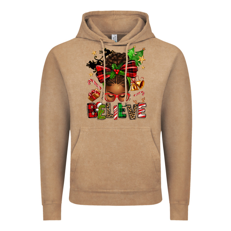 Christmas Believe Afro Messy Bun Vintage Hoodie by texasbilliewilder | Teevron