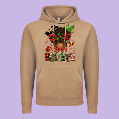Christmas Believe Afro Messy Bun Vintage Hoodie Designed By Texasbilliewilder