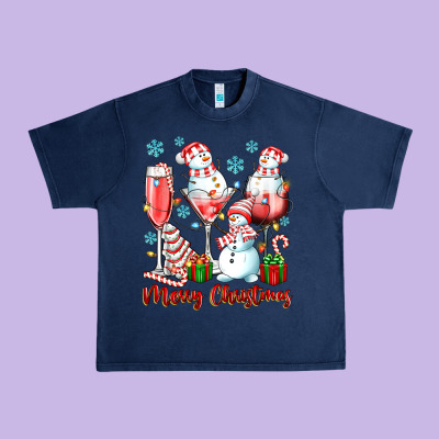 Merry Christmas Wine Glasses Urban Heavy Tee Designed By Texasbilliewilder