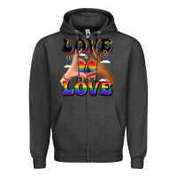 Charcoal Heather love is love lgbtq pride hands Zipper Hoodie - LillyAllenDesigns