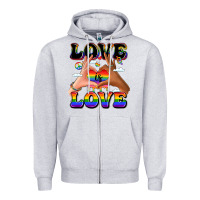 Heather Grey love is love lgbtq pride hands Zipper Hoodie - LillyAllenDesigns