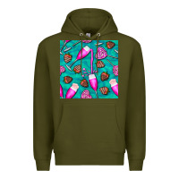Army Green valentines day champagne and strawberry Premium Hoodie - BundleAndBundleShop