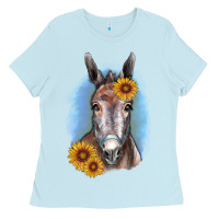 Baby Blue Sunflower Donkey Ladies Tee - RanaPortraitStore