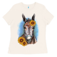 Bone Sunflower Donkey Ladies Tee - RanaPortraitStore